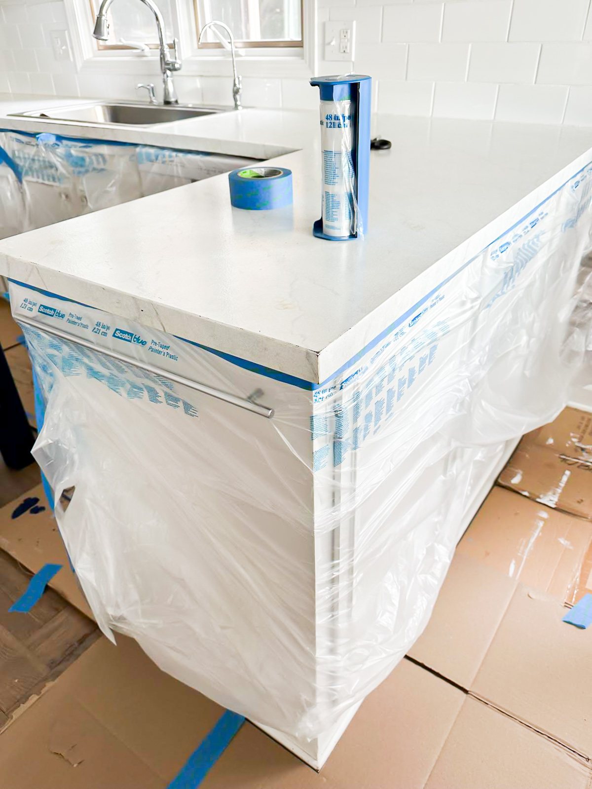 prepping kitchen counters for stripping paint