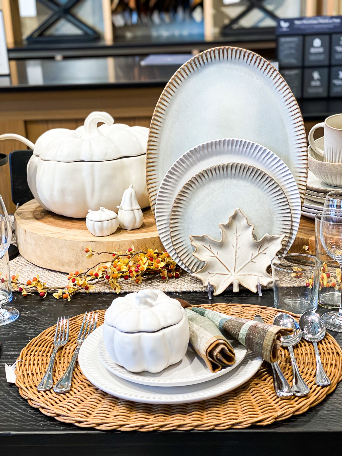 Rustic white table at Pottery Barn