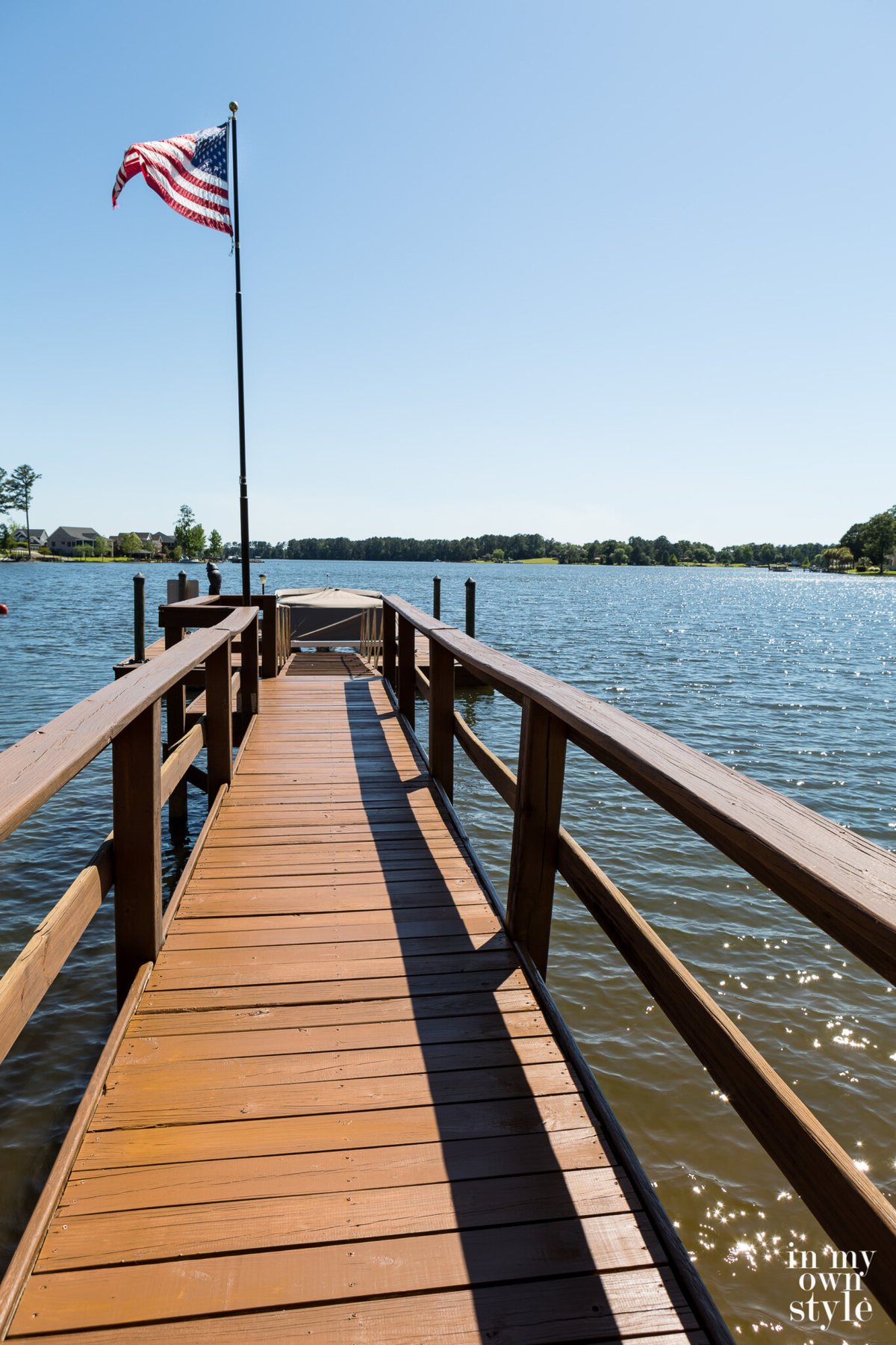 Long lake dock after getting stained