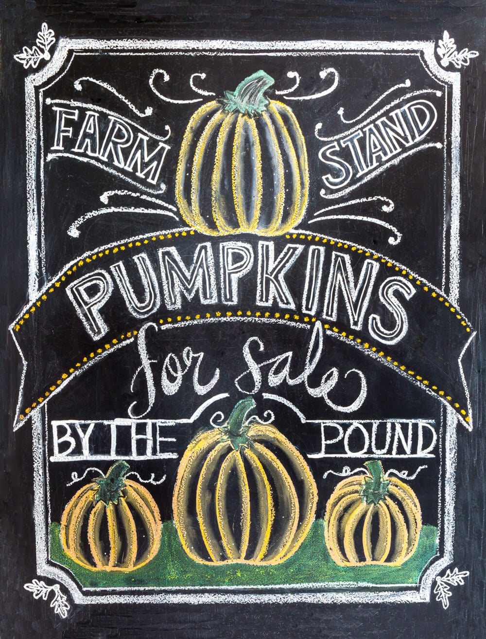 Chalkboard art for fall. Free printable with pumpkins - farm fresh pumpkins for sale by the pound.