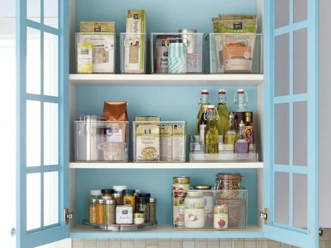 pantry organizing ideas that use clear bins and containers