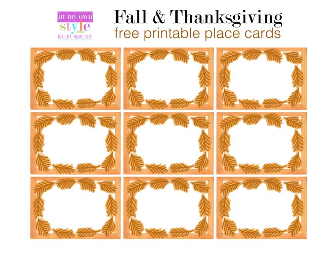 Free printable sheet of Thanksgiving table place cards