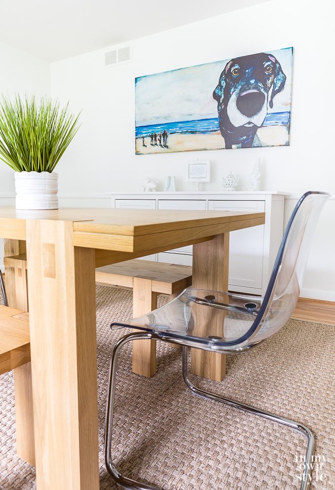 Modern dining room with unexpected art on walls