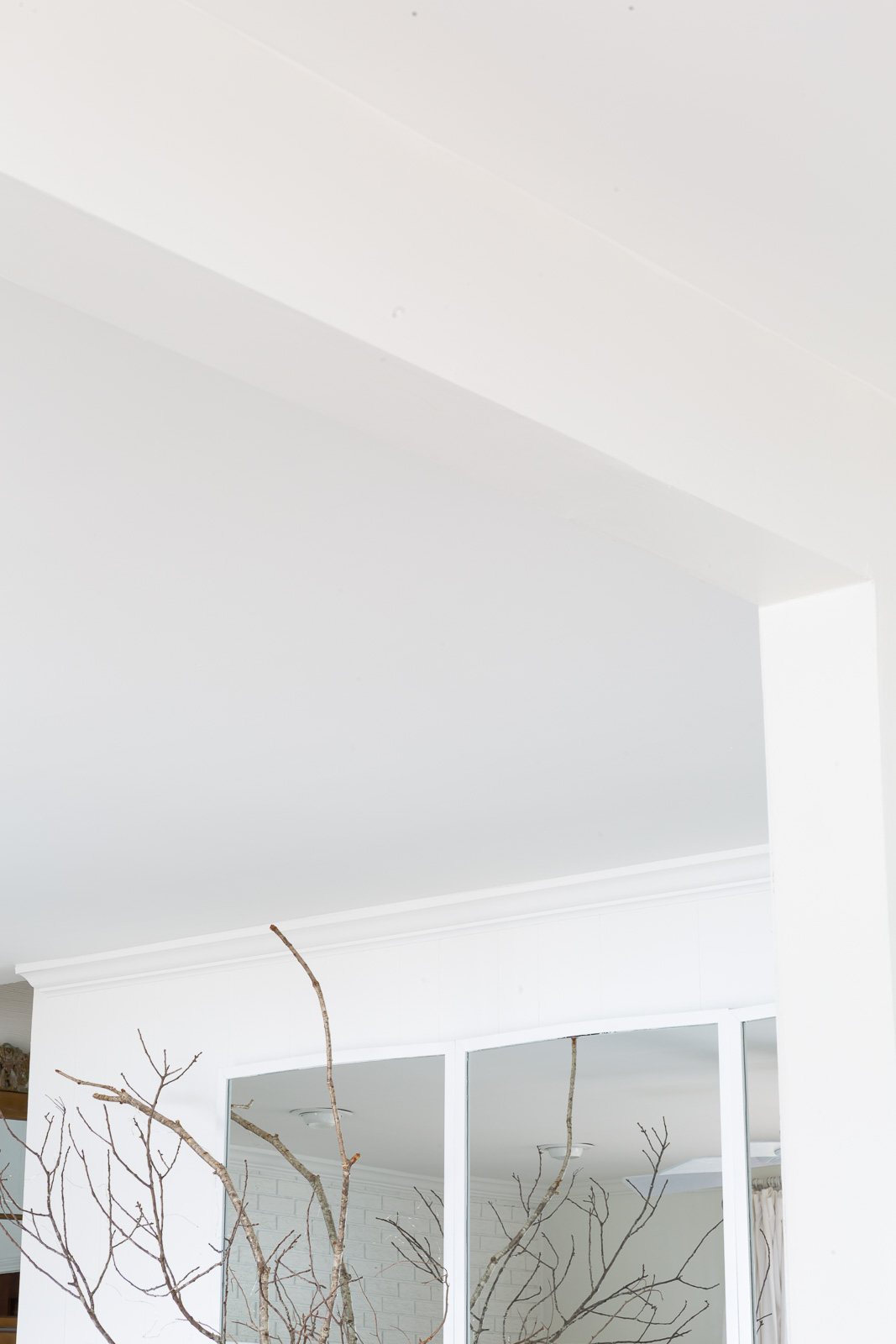 close up of newly white painted ceiling.