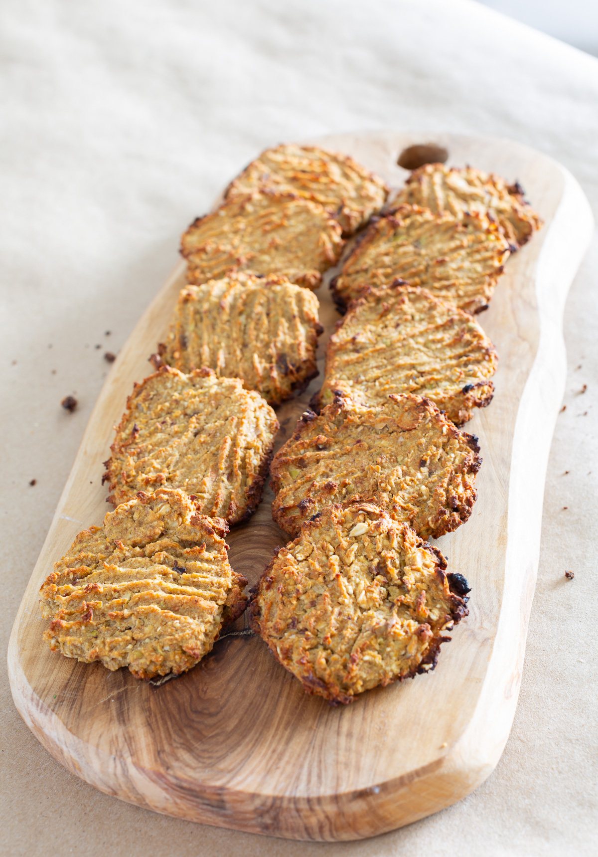 2 rows on a cutting board of a Healthy Cookies
