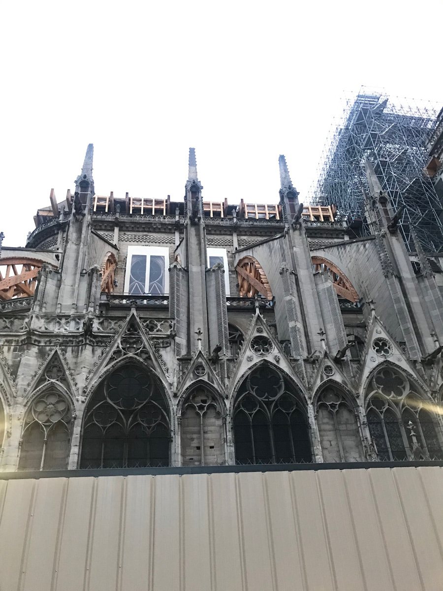 Notre-Dame-after-fire-up-close-view of the cathedral.