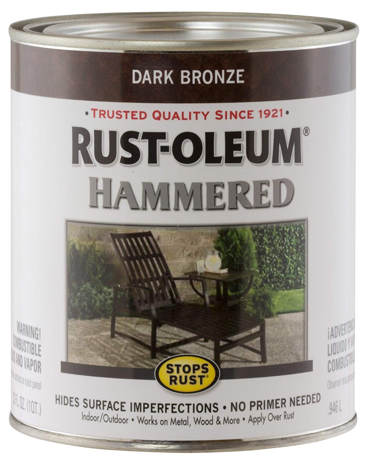 a can of Rustoleum Hammered Finish paint in Dark Bronze