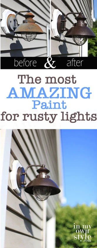 Image showing before and after transformation of rusty outdoor lights. The best paint to use when painting exterior light fixtures