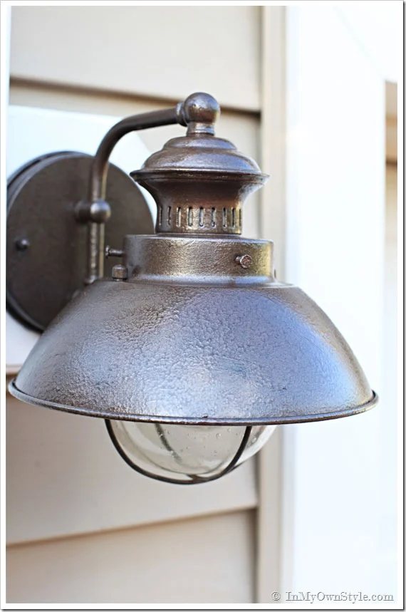 Newly painted outdoor light fixture using Dark Bronze Hammered paint.