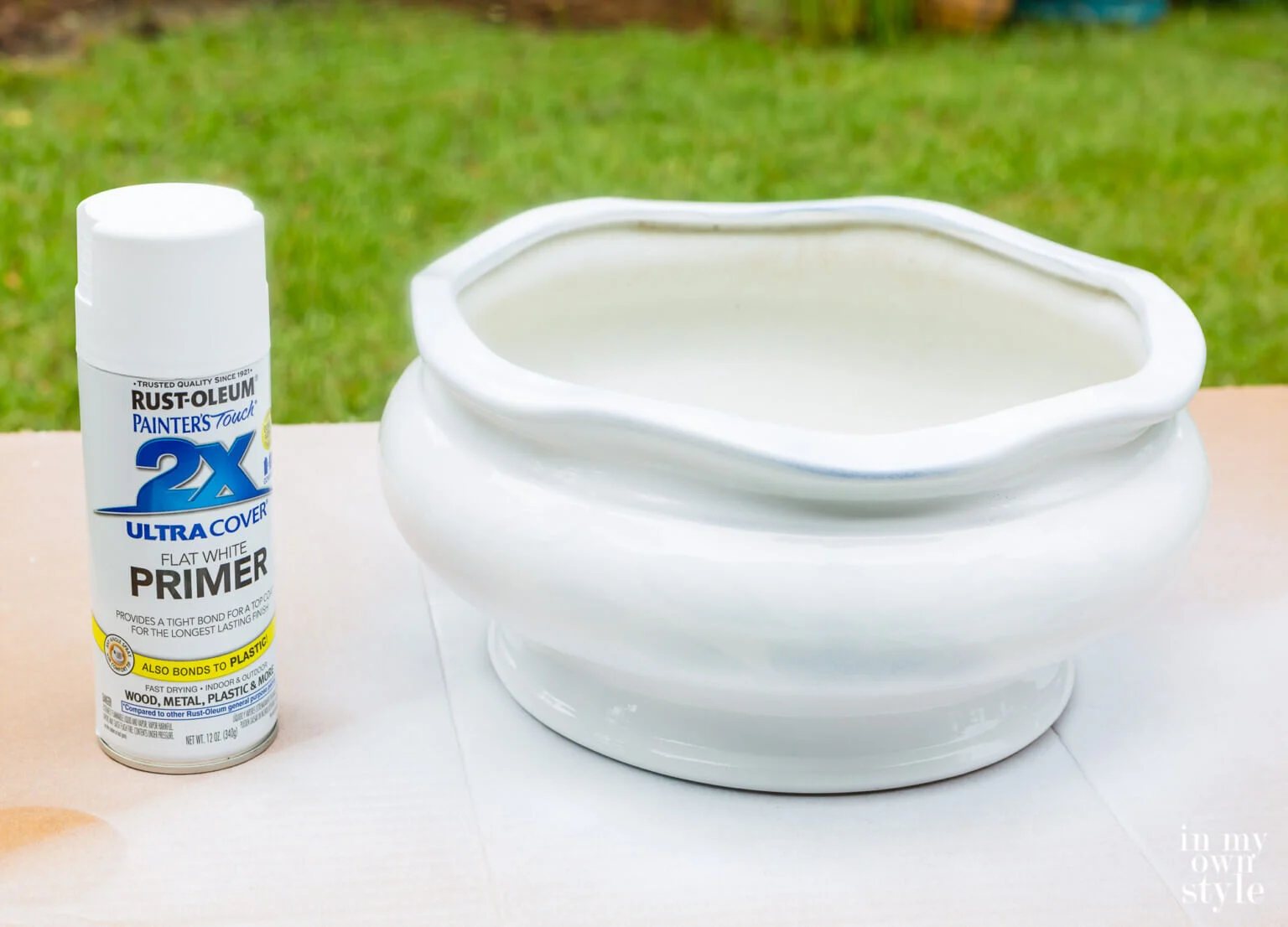 Ceramic Planter after being spray primed.