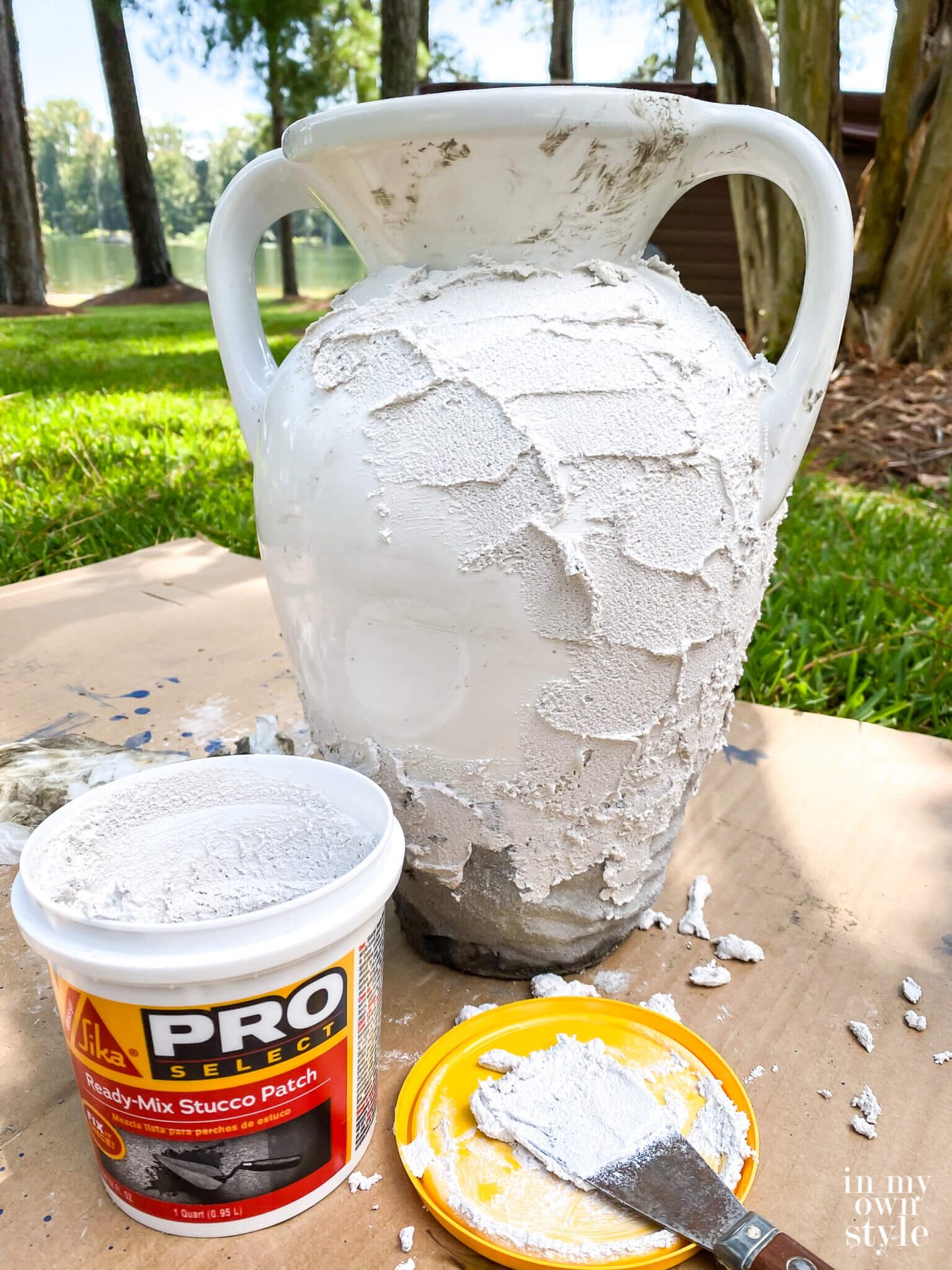 How to apply stucco paste to create the look of an aged plaster or concrete planter or urn.