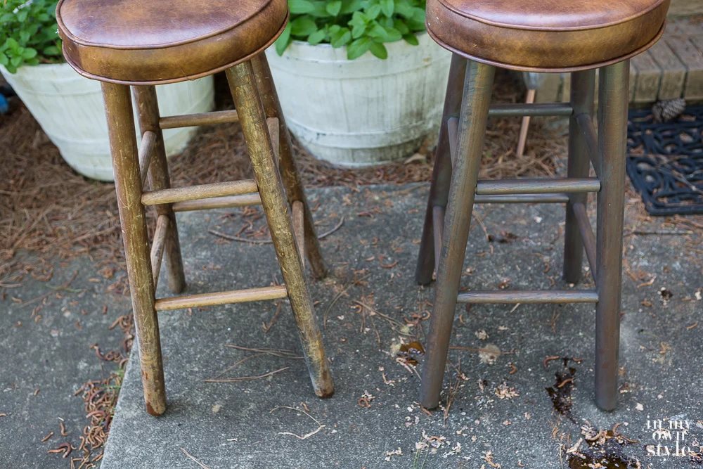 Two wood stools trash to treasure furniture before and after