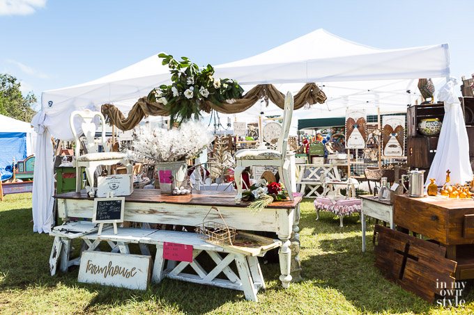 Booth of Vintage and Farmhouse Decor at the French Country Flea Market