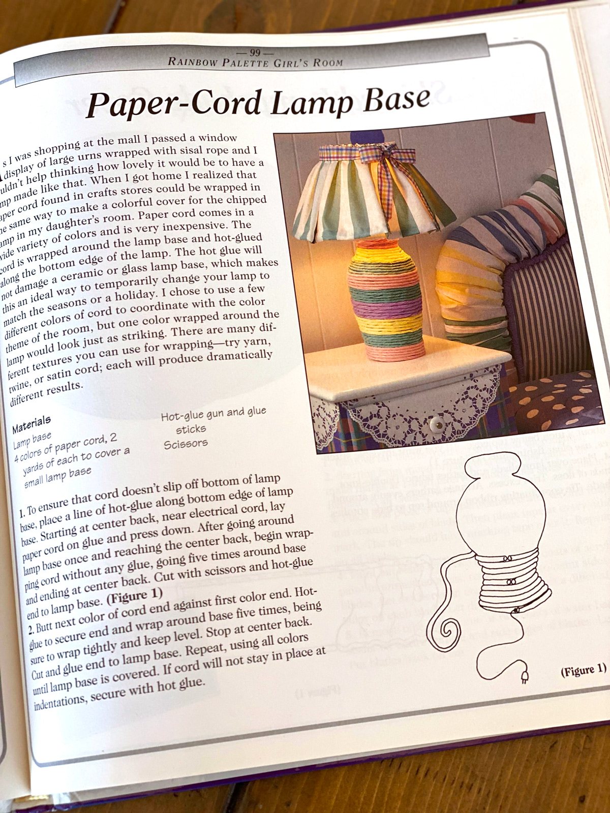 Instant Decorating book I wrote opened to the Paper Cord Lamp Base project.