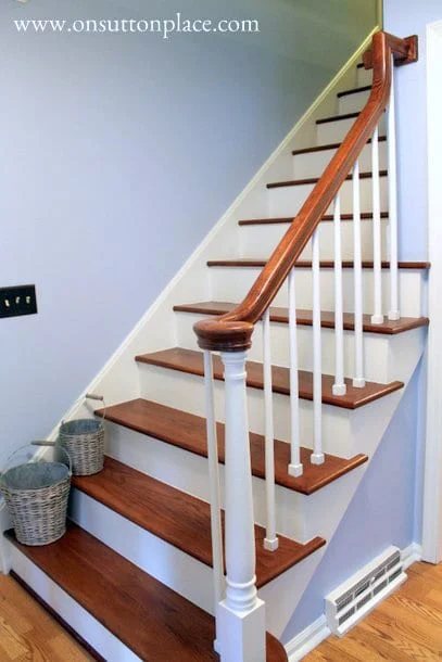 white painted newel post