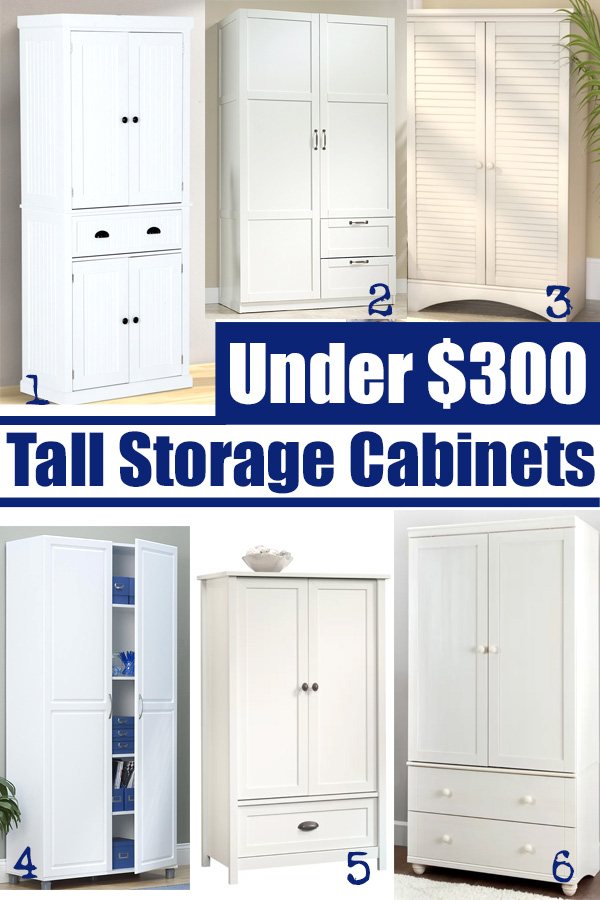 Affordable storage cabinets to hold craft supplies, pantry items or become a clothes closet in your home. #storagecabinets #prettystorage #affordablestorage #armoires