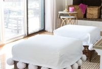 Stylish Ottoman Slipcover with Detachable Pom Pom Accent