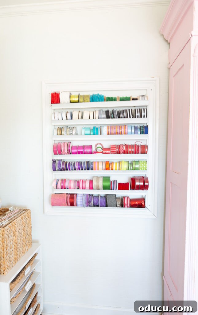 From Spare to Stellar: Room Transformation 12 How to organize spools of ribbon in a craft room.