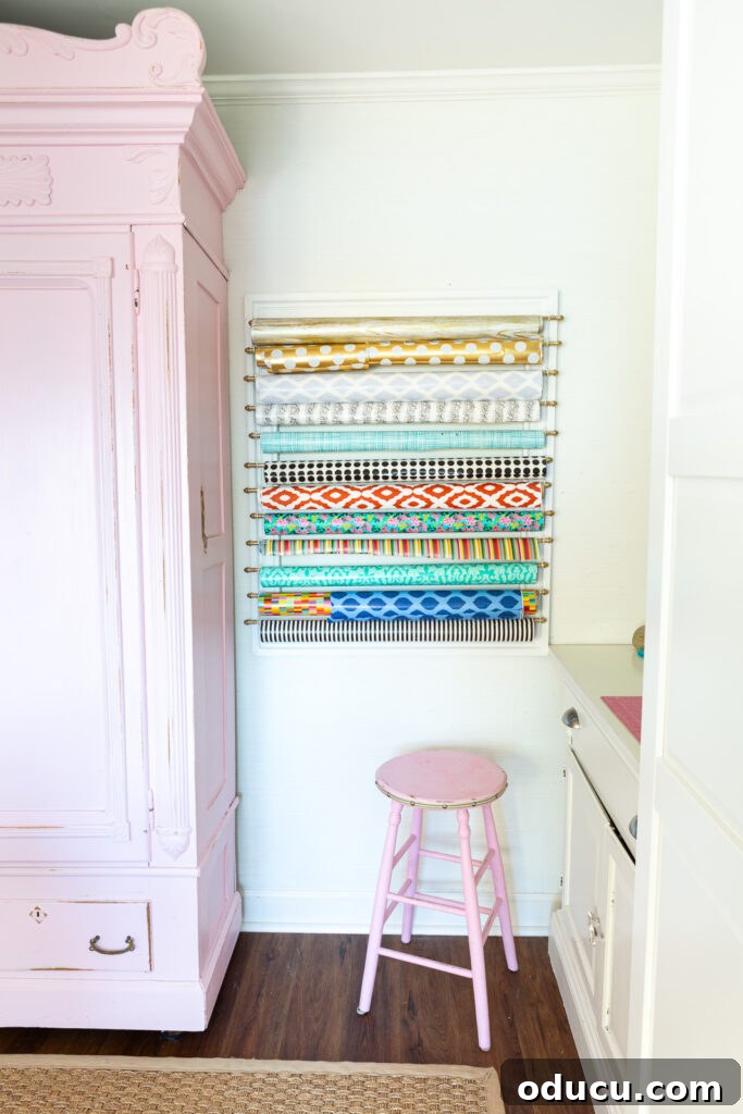 From Spare to Stellar: Room Transformation 13 How to make a wall holder for rolls of gift wrap.