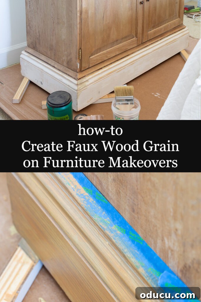 The Transformed Cabinets 16 How to create a realistic faux wood grain using craft paint and glazing medium for furniture makeovers