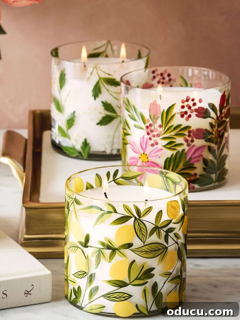 Style Recon 236 2 Three elegant hand-painted glass candleholders, perfect for adding warmth and style to any room.