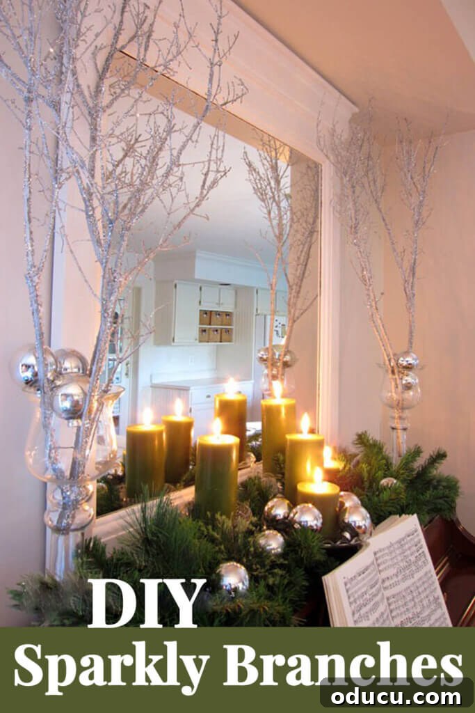 Enchanting Glitter Branches for a Magical Holiday 2 How to create sparkly branches to decorate a home for Christmas. This post shows you what to use and how to display them in your home for the most impact. Oh and the branches are free!