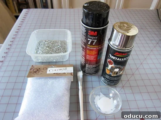 Supplies needed to make sparkly glitter branches to decorate your house for Christmas DIY-Sparkly-Branches - supplies needed