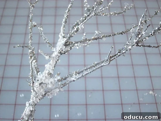 Holiday Decorating - Sparkly glitter branches with ice crystals. Holiday Decorating - Sparkly glitter branches.