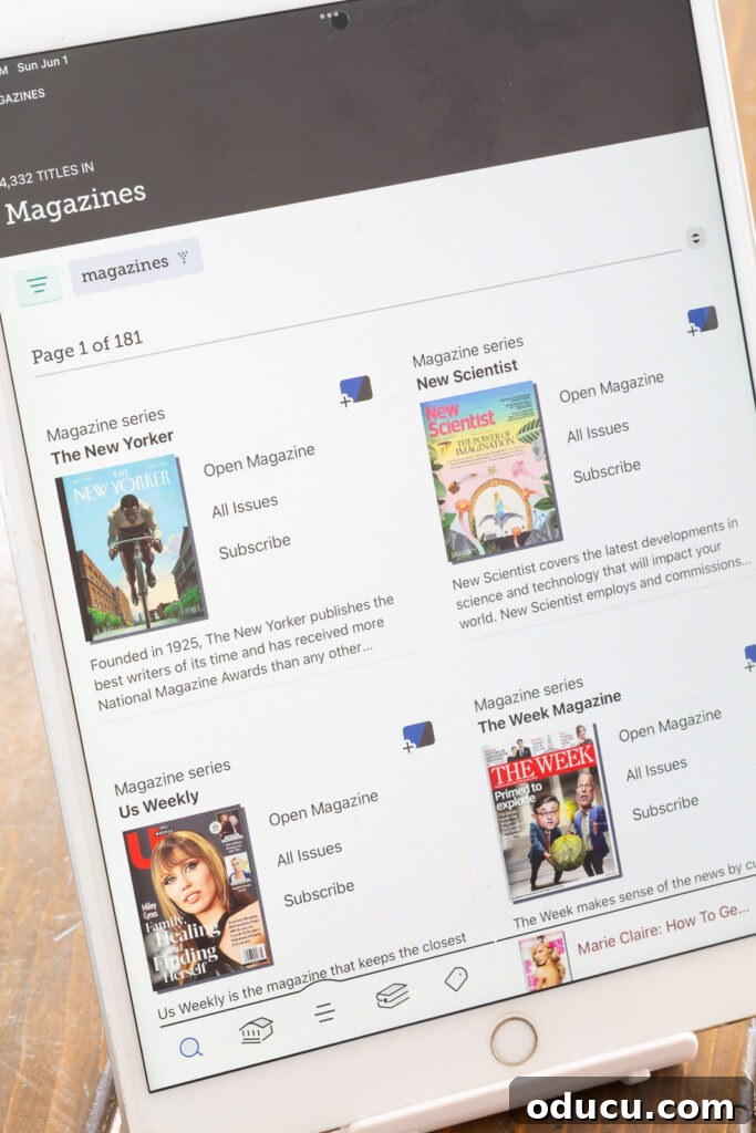 Unlocking Stunning Decor Inspiration For Free 9 Screenshot of the Magazine rack page on the Libby app, showing various titles available for subscription