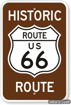 Fashion Forays 3 Classic Route 66 road sign symbolizing a journey and new beginnings, vibrant and full of promise.