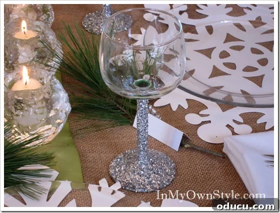 Glitter-Wine-Glass DIY glitter wine glass tutorial for Christmas table settings