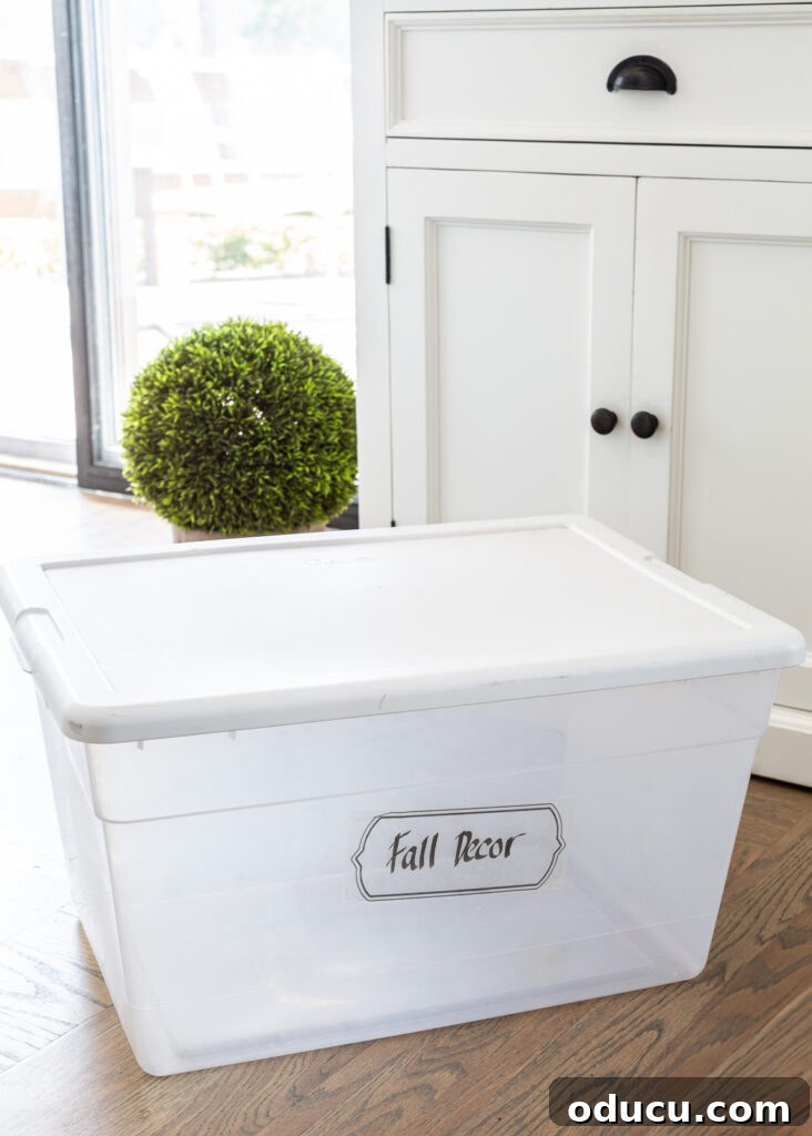 Fall Decor Reimagined 2 an empty plastic storage bin that held fall decor