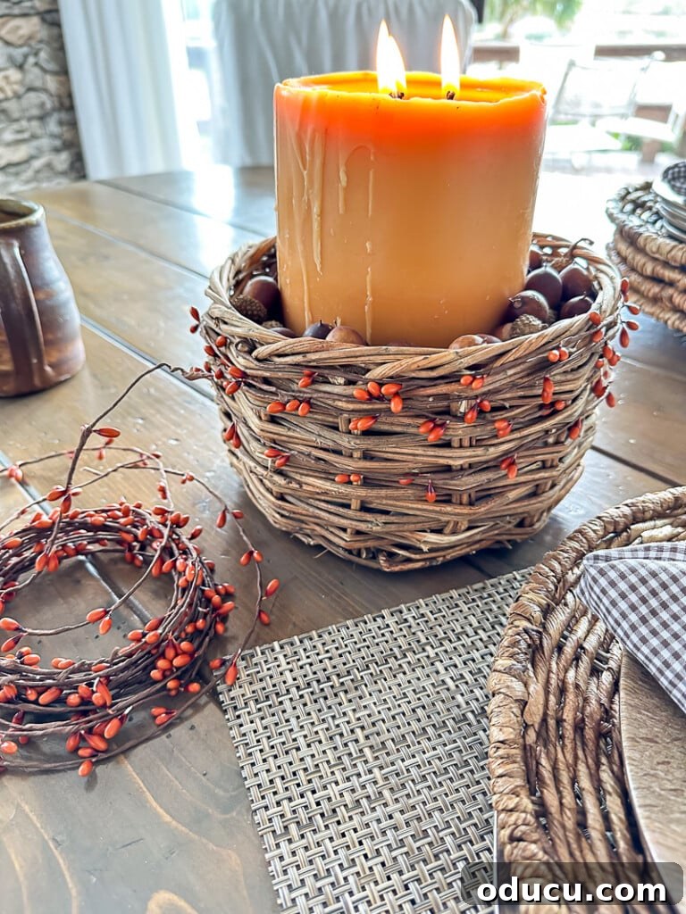 Fall Decor Reimagined 34 Other decorative uses for fall berries on wire. Place around wicker basket.