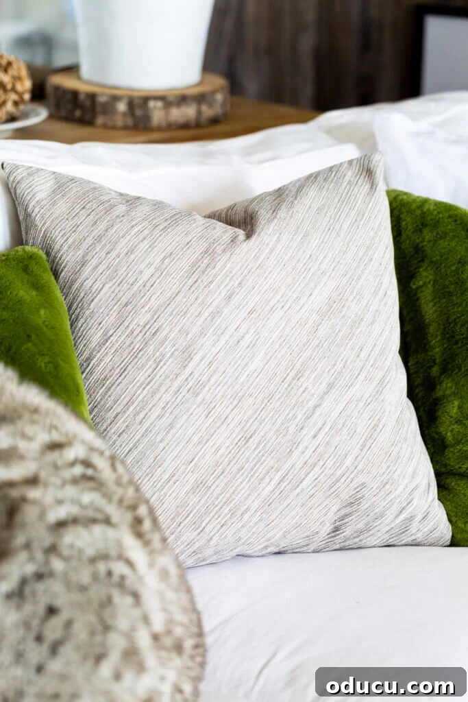 Fall Decor Reimagined 41 Plain side of no zipper pillow cover on a sofa.