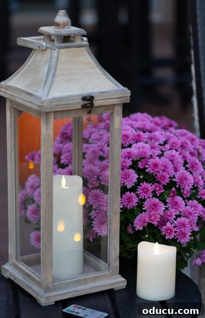 Fall Decor Reimagined 9 Wood candle lantern on fall decorated outdoor table