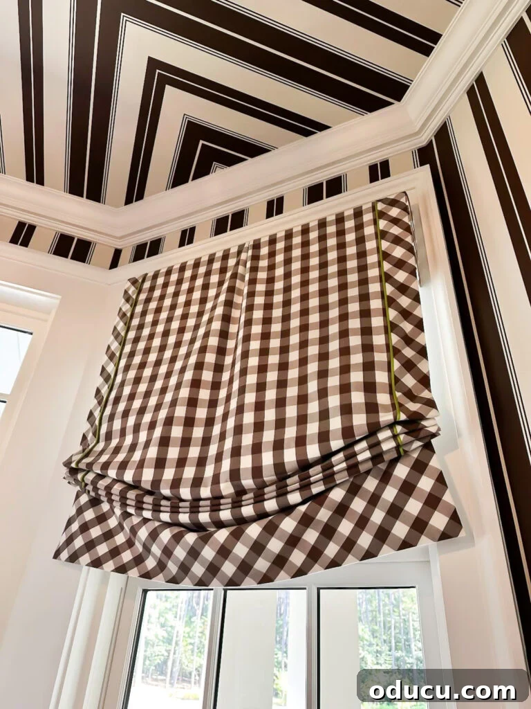 Shaping Tomorrow's Home: Inside the Southern Living Idea House 2025 20 Brown and white check Roman shades in entry at the Southern Living Idea Home 2025