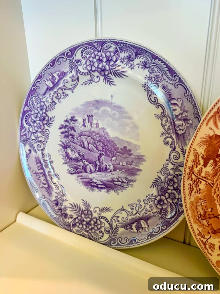 Shaping Tomorrow's Home: Inside the Southern Living Idea House 2025 10 purple transferware plate on plate wall at the Southern Living Idea House in VA