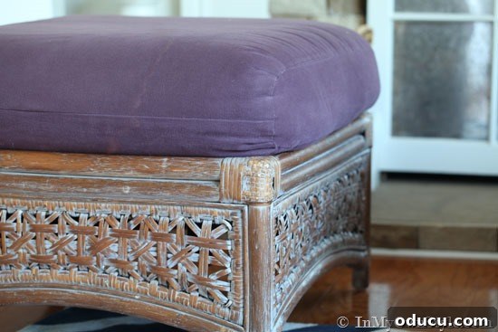 Remember That Essential Decorating Resource 15 rattan ottoman with purple cushion