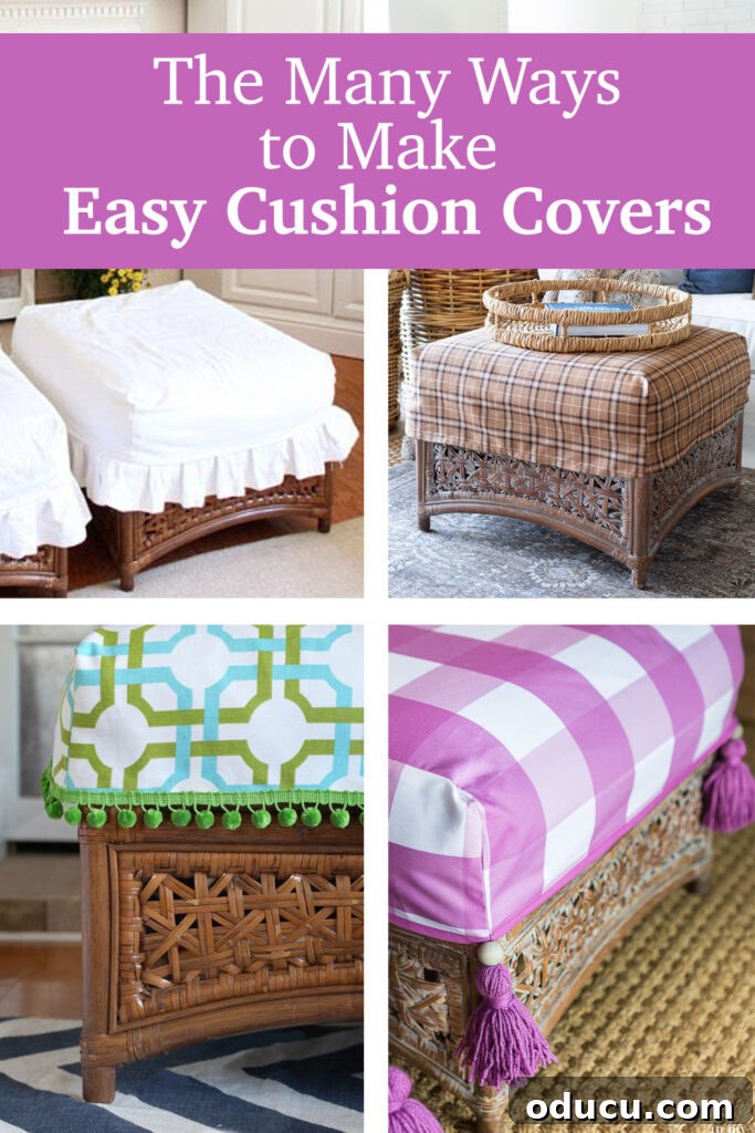 Remember That Essential Decorating Resource 21 4 images showing the many ways to make easy cushion covers for ottomans and seating.