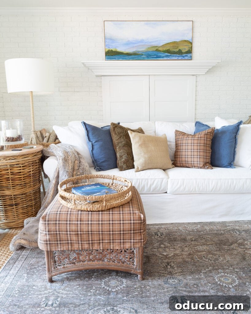Remember That Essential Decorating Resource 9 White blue and brown living room getting layers of fall decor started.