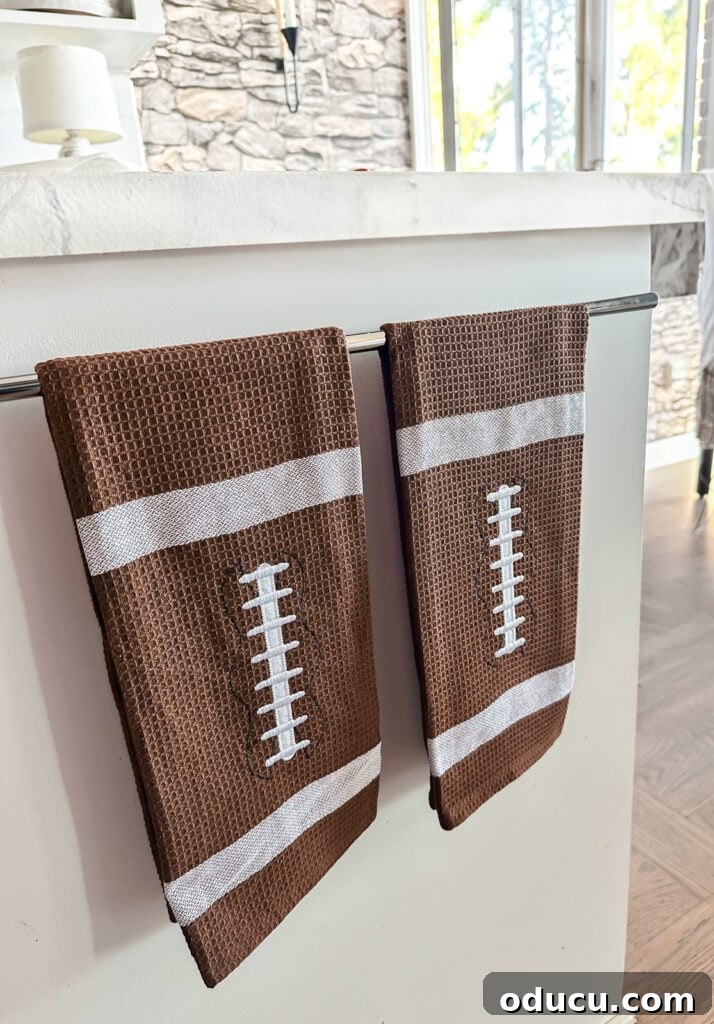 Remember That Essential Decorating Resource 10 2 football dishtowels on towel rack