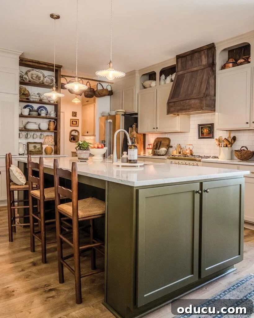 Trend Spotting: Volume 260 2 beautiful cozy country kitchen with an olive colored island