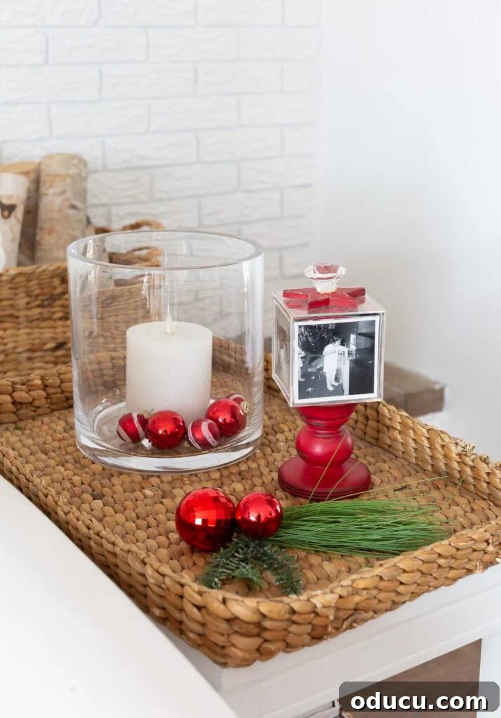 My Christmas Home: Timeless Memories, Not Trends 10 Side table simply decorated for the holidays