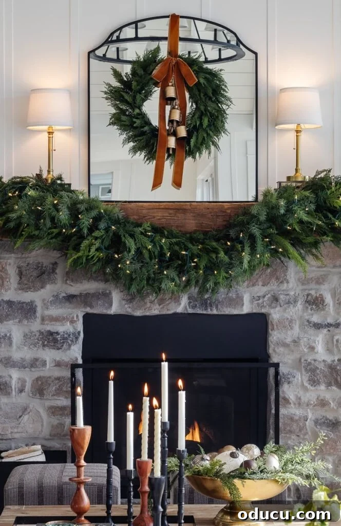 Style Logbook 270 2 Neutral and warm Christmas decor on a mantel with brass and bronze accents