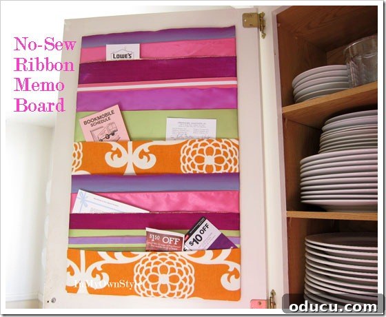 DIY Ribbon Memo Board for Organization and Decor Colorful ribbon memo board displayed in a home setting, ready for notes and photos