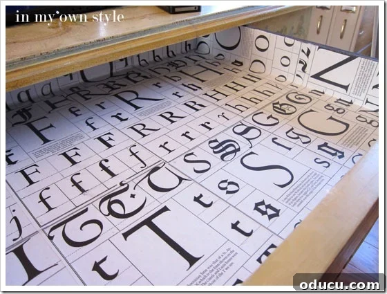 Finsihed-drawer-liner Finsihed-drawer-liner made with block letter book pages