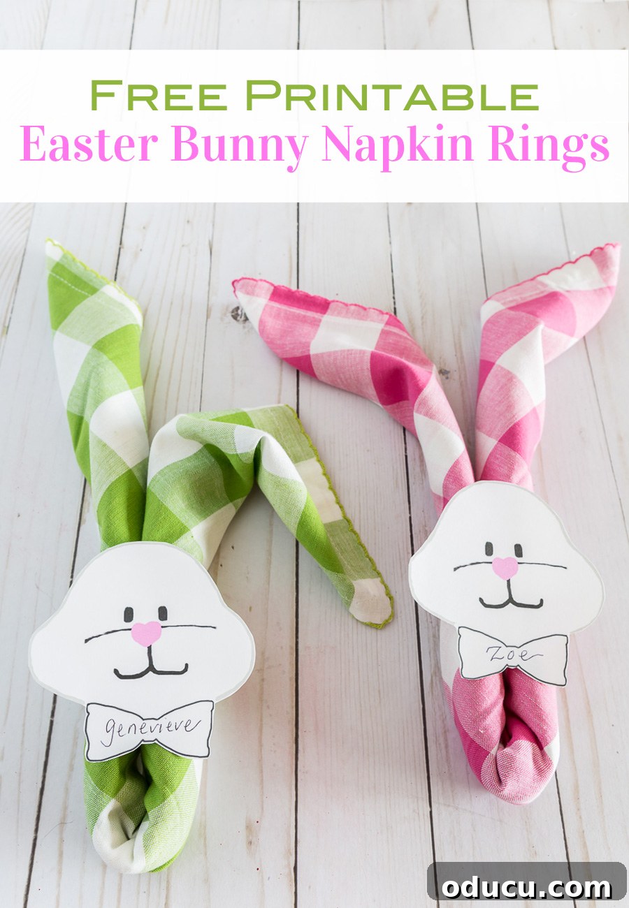 Free Printable Easter Bunny Napkin Ring Template 2 How to style napkins to look like Easter Bunnies for an Easter dinner table.