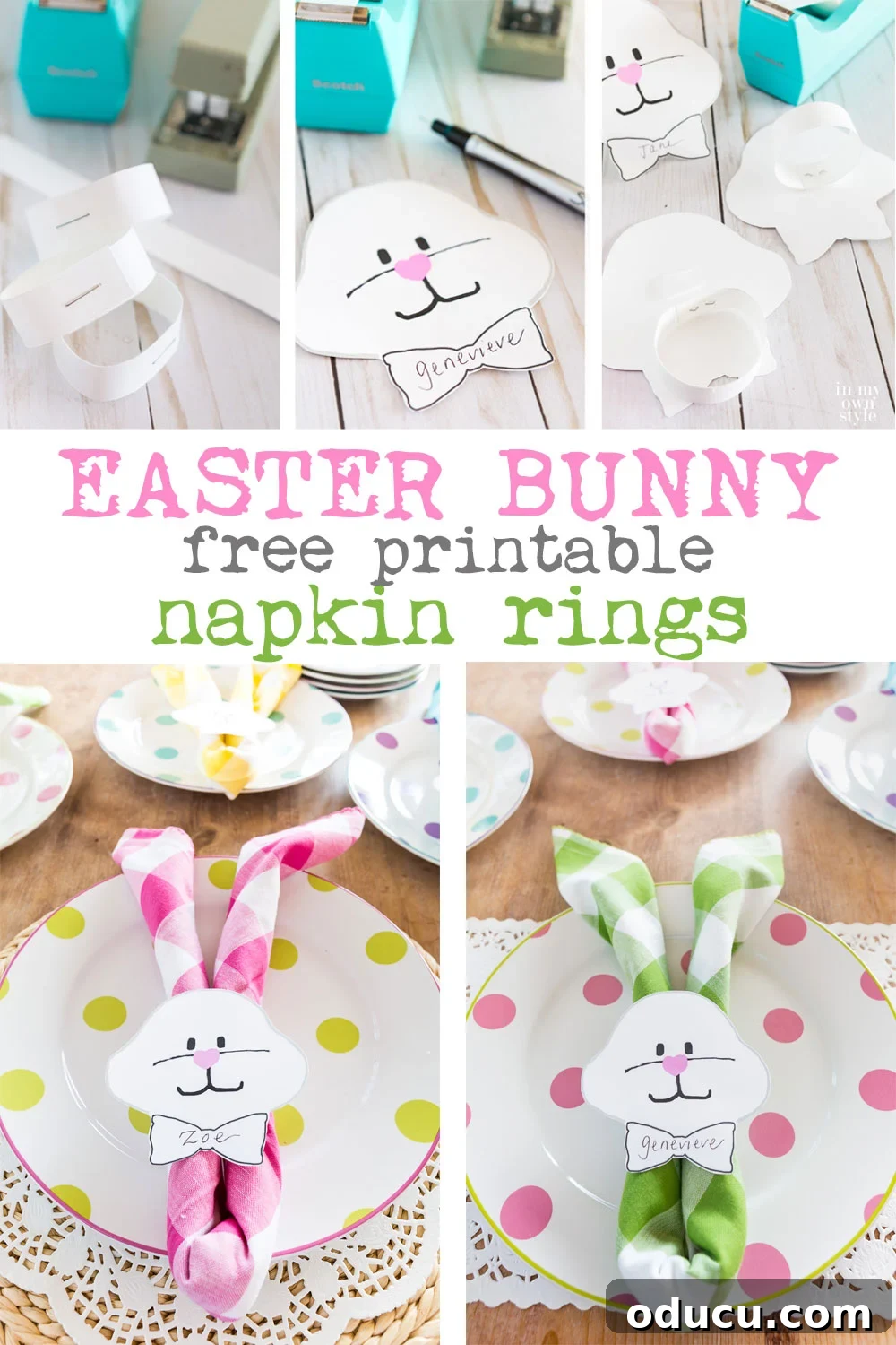 Spring hasn't sprung yet, but the Easter Bunny just showed up on my kitchen table. Get the Free printable and instructions on how to make the Easter Bunny Napkin Ring and Place Card over on my blog. https://buff.ly/2BUGeQa #Easter #NapkinRings #springdecor #EasterBunny #Easterprintable #Freeprintable #Easter #EasterBunny #Easterdinner #Eastertable #Easterplacecards Easter napkin rings to make using a free printable