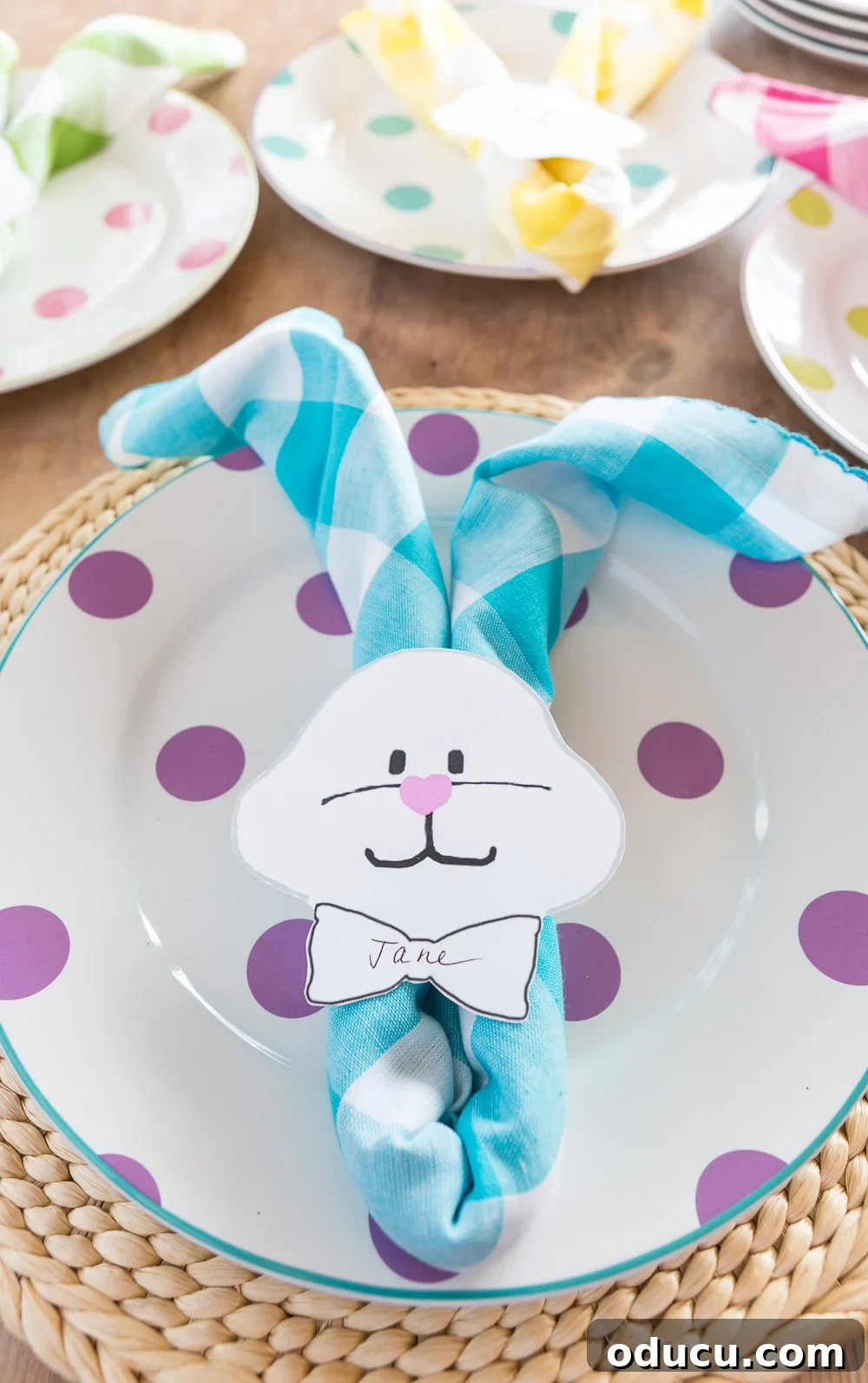 Pastel turquoise Buffalo Check Napkin made into an Easter dinner place card and napkin holder. Pastel turquoise Buffalo Check Napkin made into an Easter dinner place card and napkin holder.