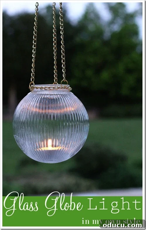 How To Make Outdoor Glass Hanging Lights using an inexpensive globe light shade and chain bought at the home improvement store. #outdoordecor #outdoorlighting #yardlights #DIYlighting #globelights How To Make Outdoor Glass Hanging Lights using an inexpensive globe light shade and chain bought at the home improvement store. #outdoordecor #outdoorlighting #yardlights #DIYlighting #globelights